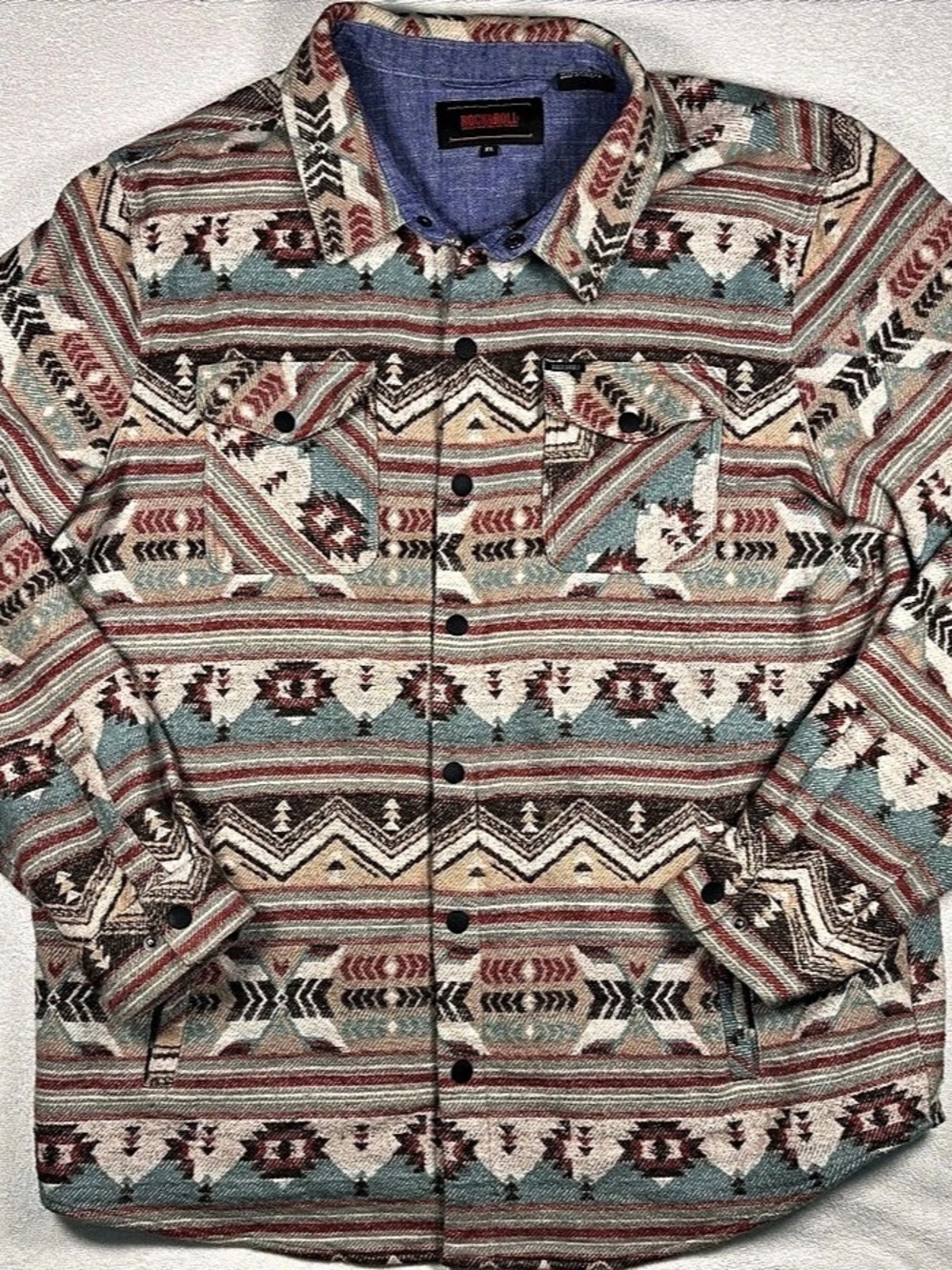 Rock & Roll Denim Men's Western Cotton Snap Shirt XL Like New